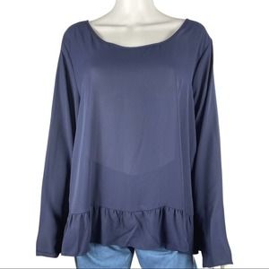 NWT ING Plus Blue Ruffle Trim Relaxed Blouse 1X